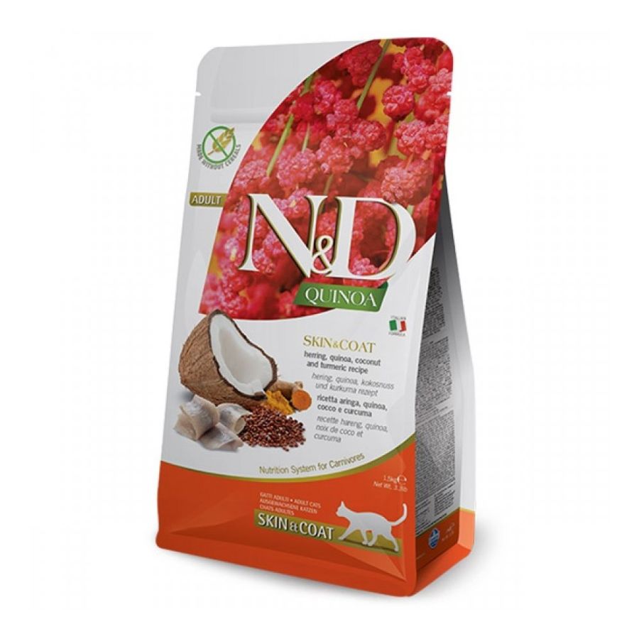 N&D Quinoa Feline Adult Skin & Coat Peixe alimento para gato, , large image number null