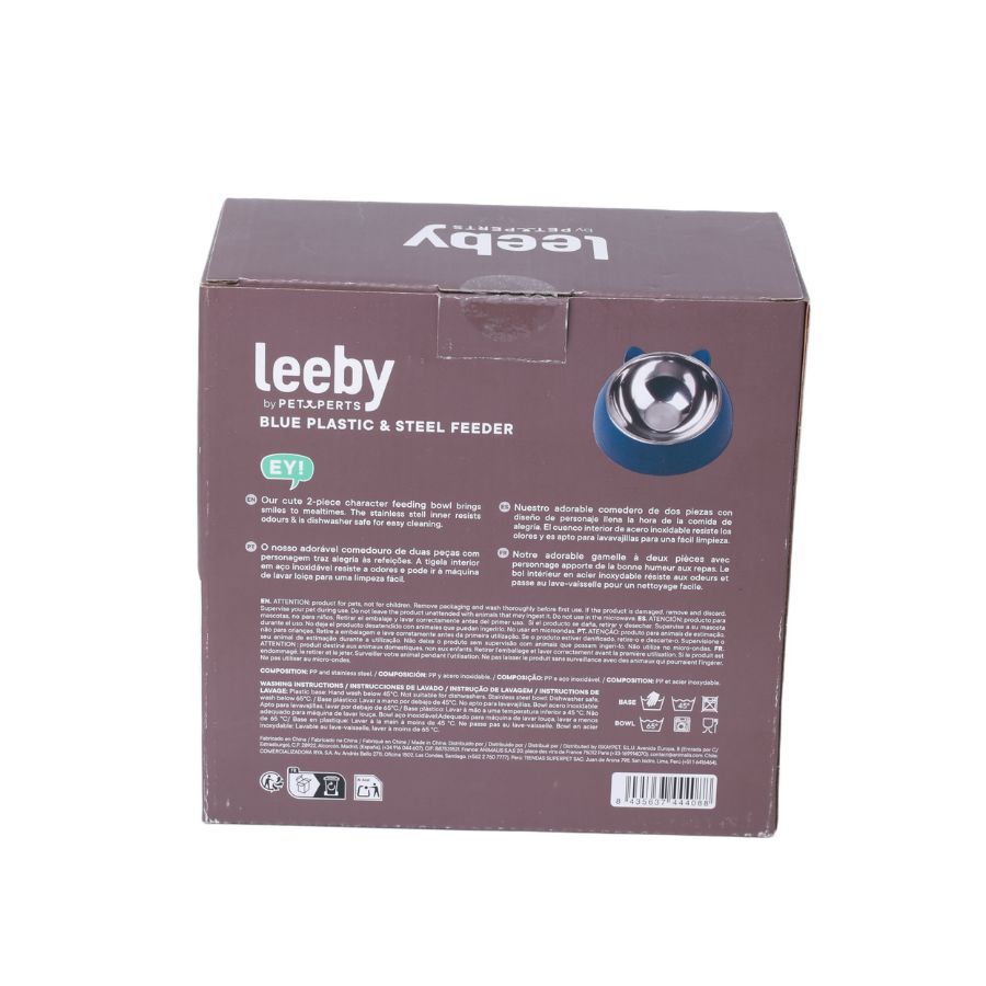 Leeby comedero para gatos 300ml azul pl&aacute;stico/acero inox, , large image number null