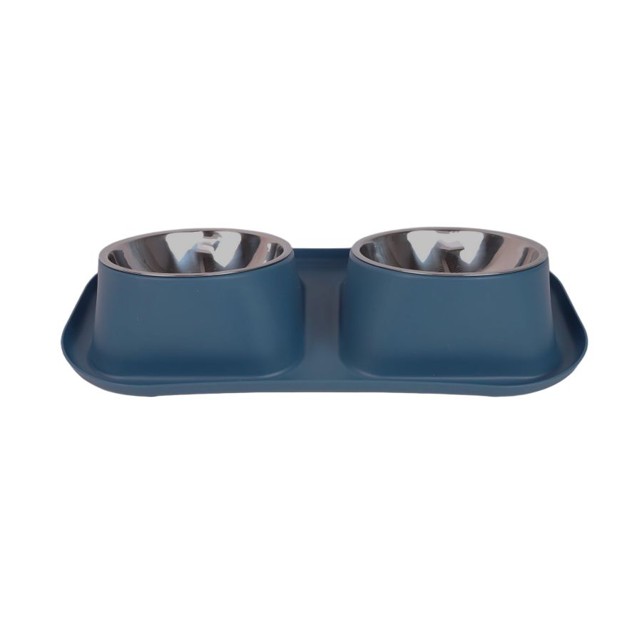 Leeby Comedero doble para perros color azul de acero inoxidable 350ml, , large image number null