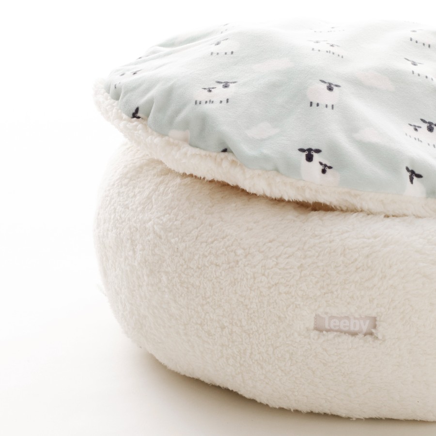 Leeby Cama Redonda Desenfundable Blanca con Ovejitas para gatitos, , large image number null