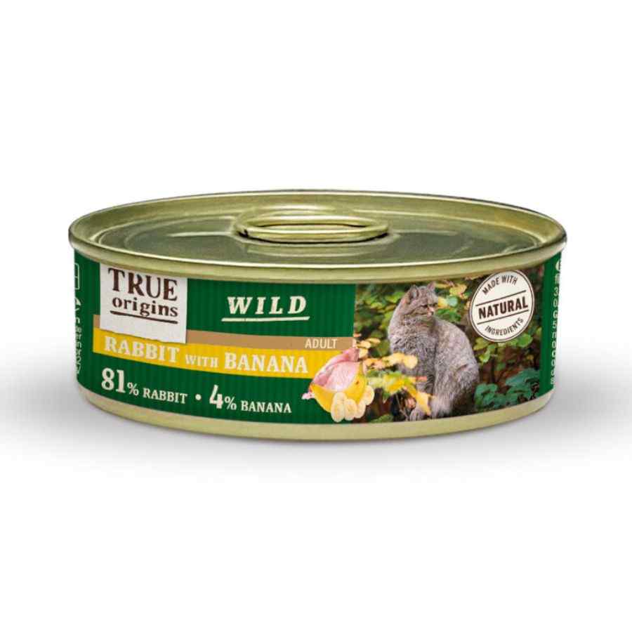 True Origins Wild adulto cat conejo con banana alimento húmedo para gatos 85 GR