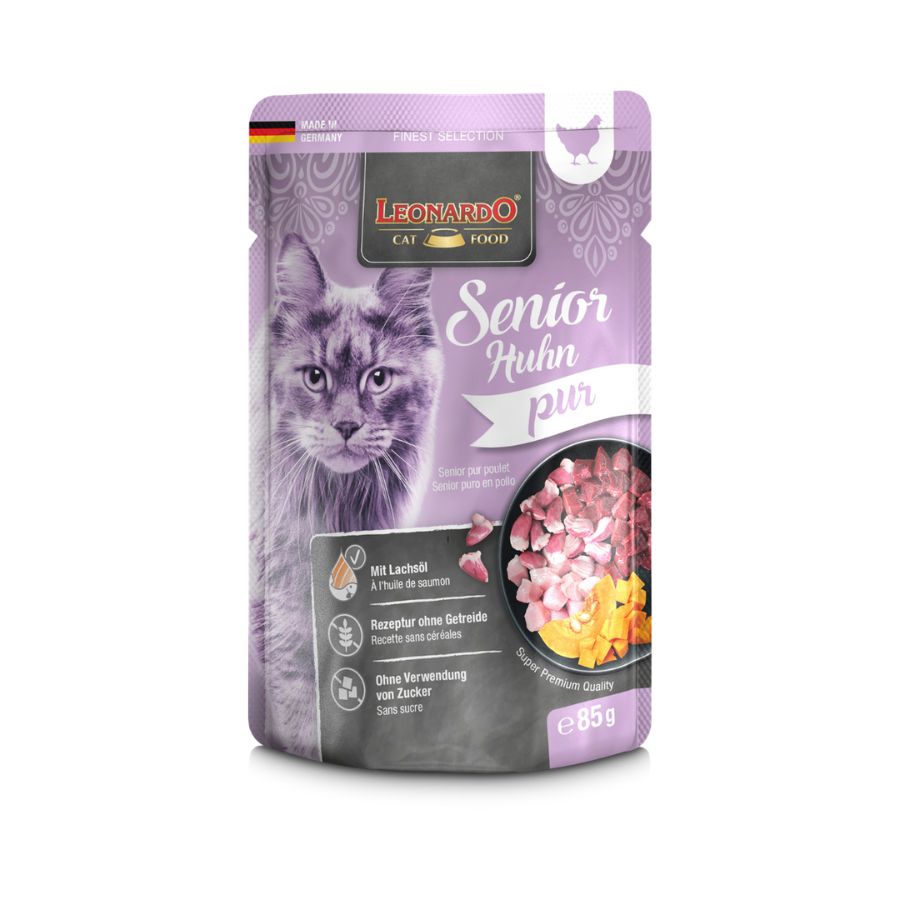 Leonardo alimento húmedo para gatos senior sabor pollo 85GR