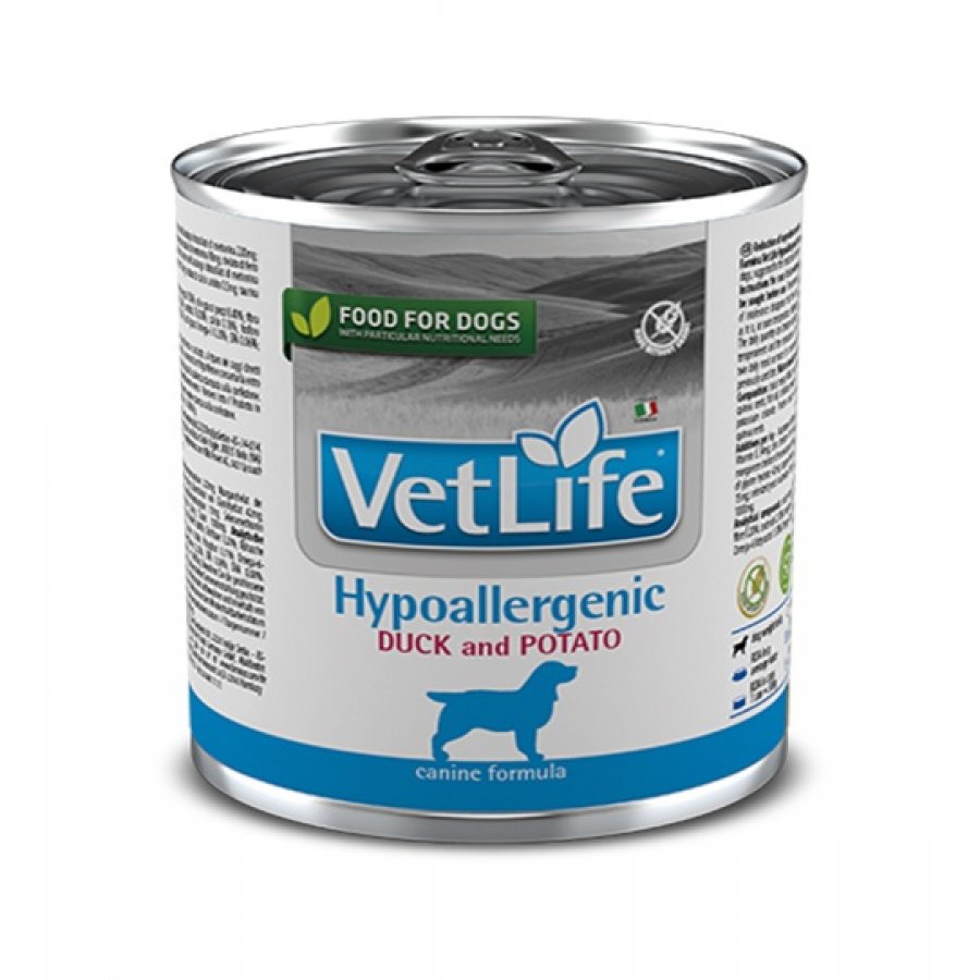 Vetlife farmina sabor a pato 300GR alimento h&uacute;medo medicado hipoalergenico para perros