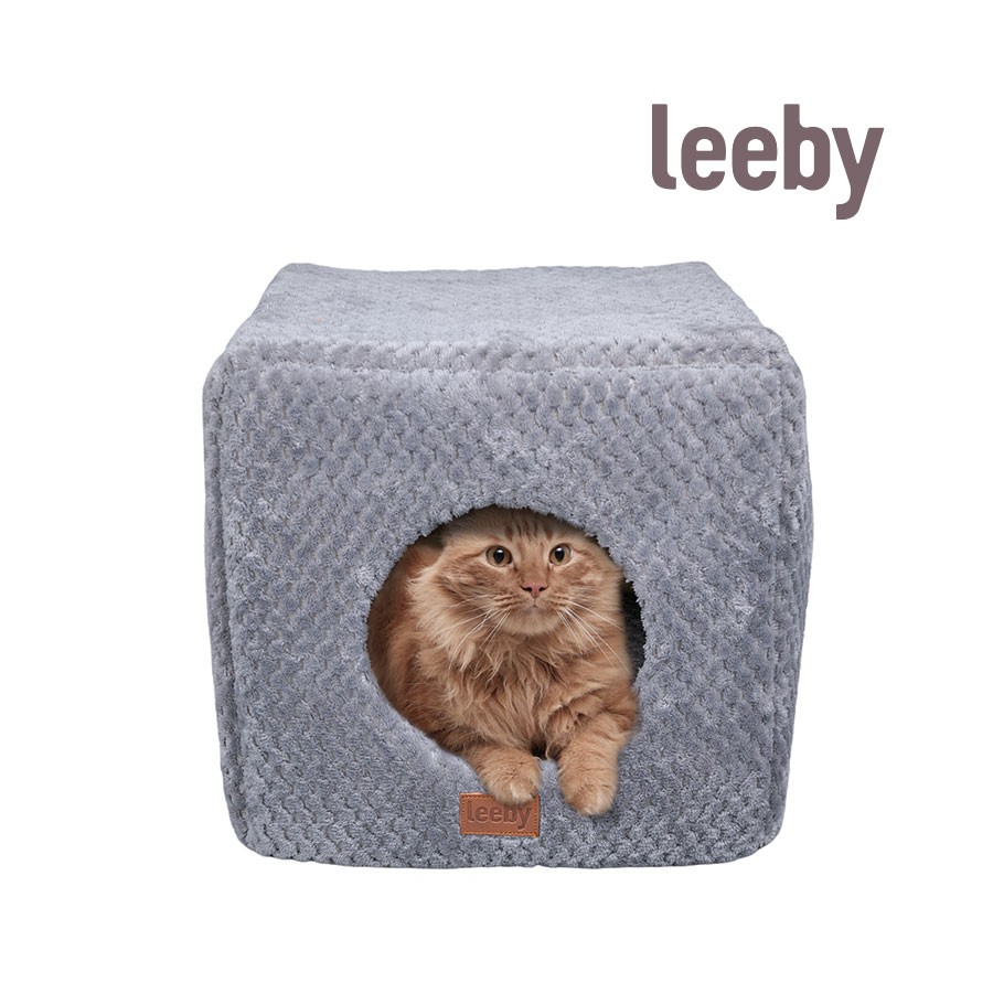 Leeby Cama Cueva Suave Gris para gatos, , large image number null