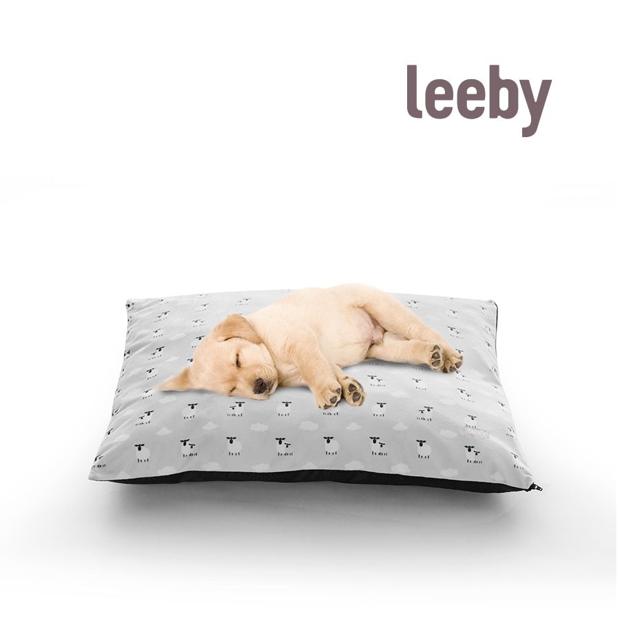 Leeby cojín para perros color gris con estampado de ovejitas