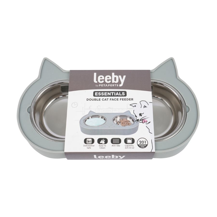 Leeby Comedero doble para gatos en forma de gato 225ml, , large image number null