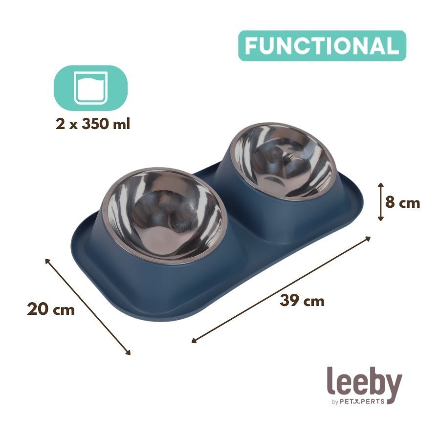 Leeby Comedero doble para perros color azul de acero inoxidable 350ml, , large image number null