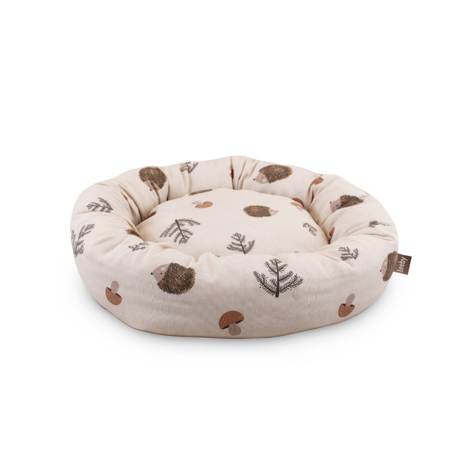 Leeby Cama Donut Antideslizante Blanca con estampados de erizos para gatos, , large image number null