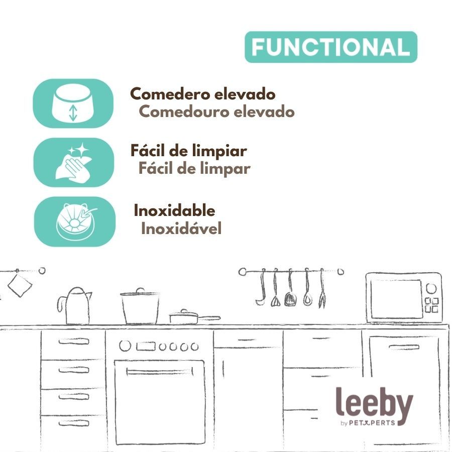 Leeby comedero para gatos 300ml azul pl&aacute;stico/acero inox, , large image number null