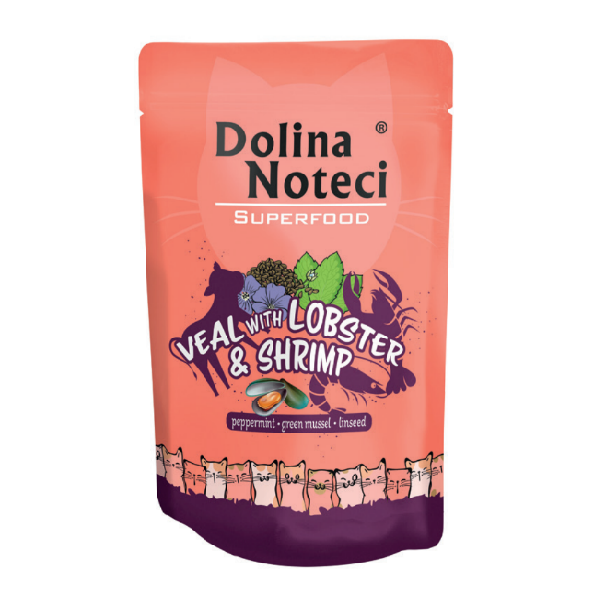 Dolina superfood pouch de gato de ternera. langosta y camarón de 85 GR