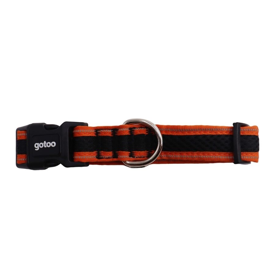 Collar naranja y negro reflectante de malla para perros, , large image number null