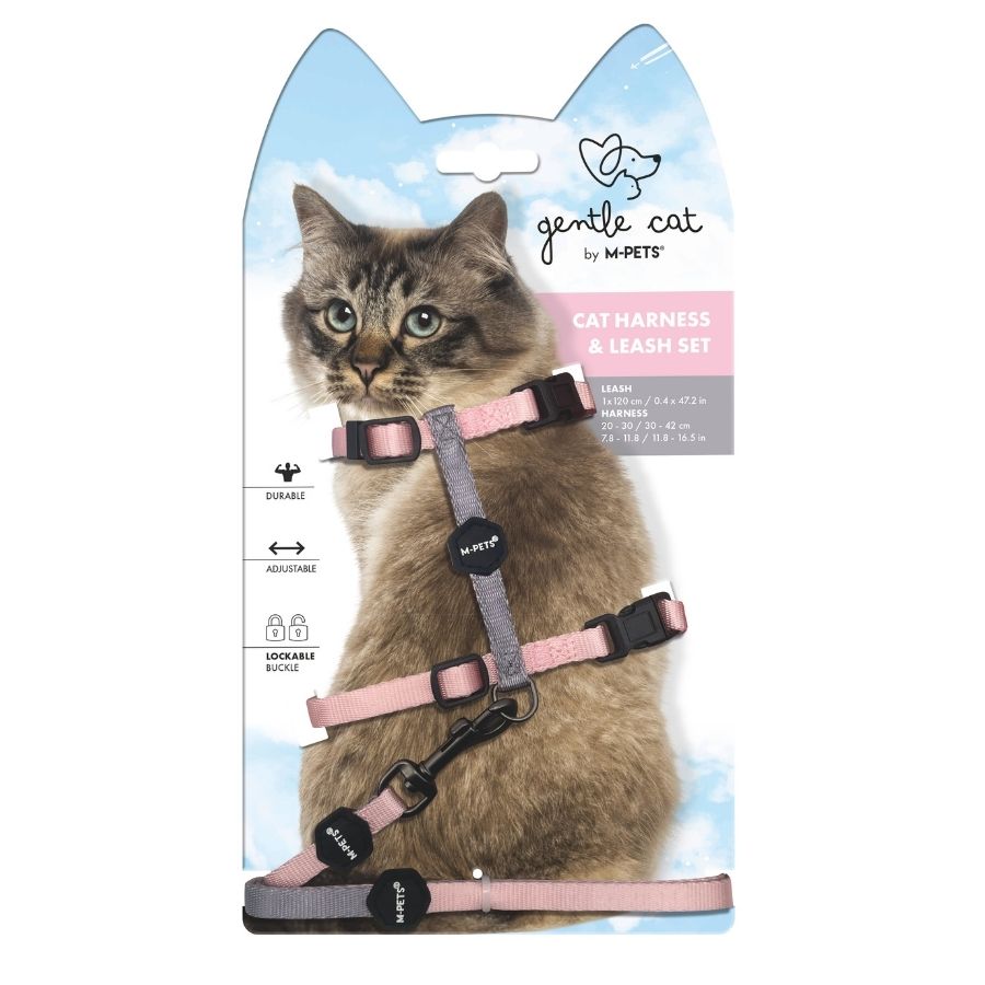 Juego de correa y arnés para gatos suave blush rosado