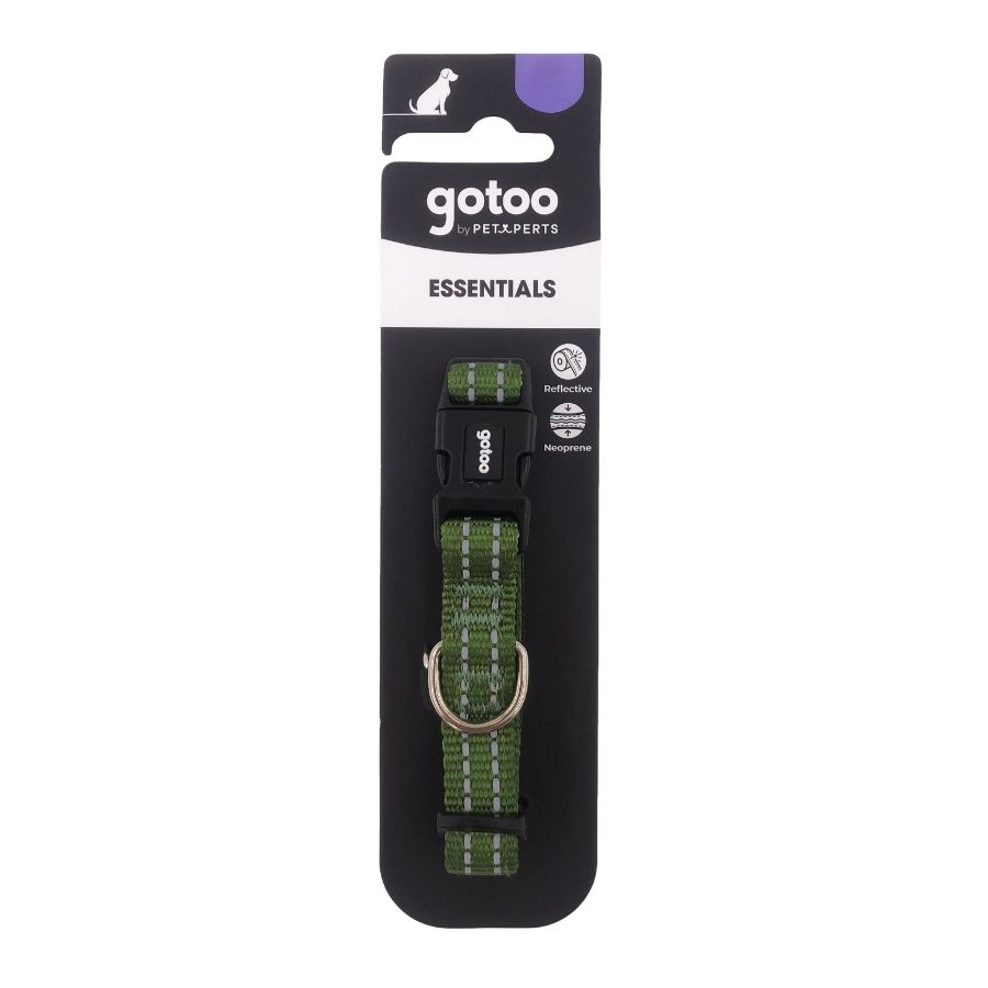 Collar verde reflectante con acolchado ajustable para perros