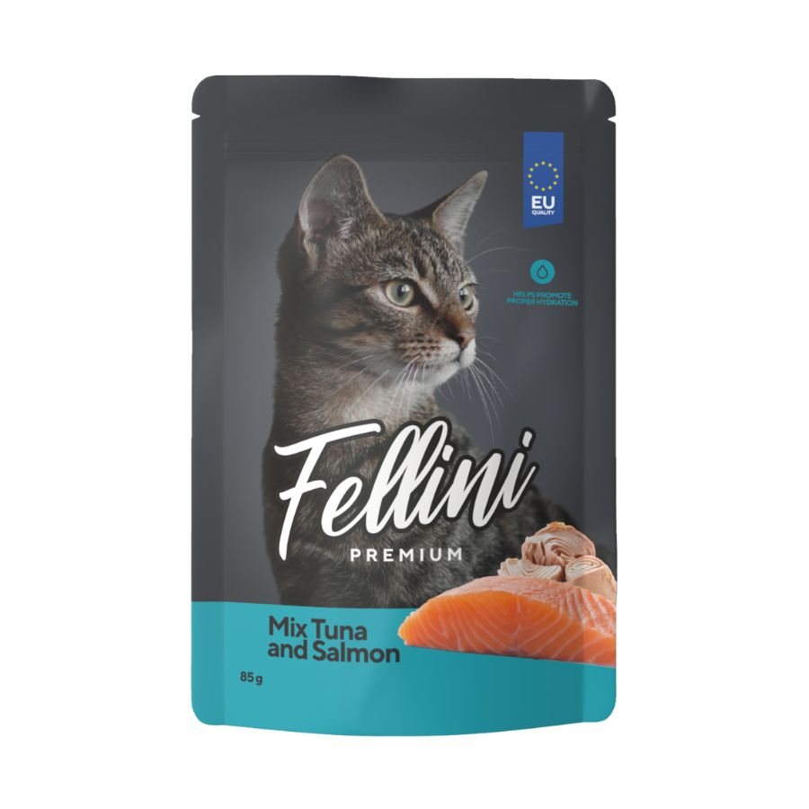 Fellini Mix de at&uacute;n y salm&oacute;n alimento h&uacute;medo para gatos 85 GR, , large image number null