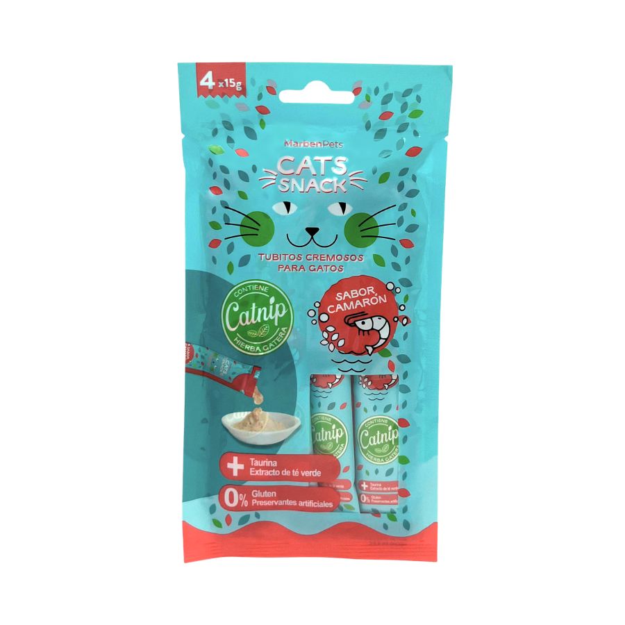 Snack cremoso para gatos sabor camar&oacute;n con catnip 80GR