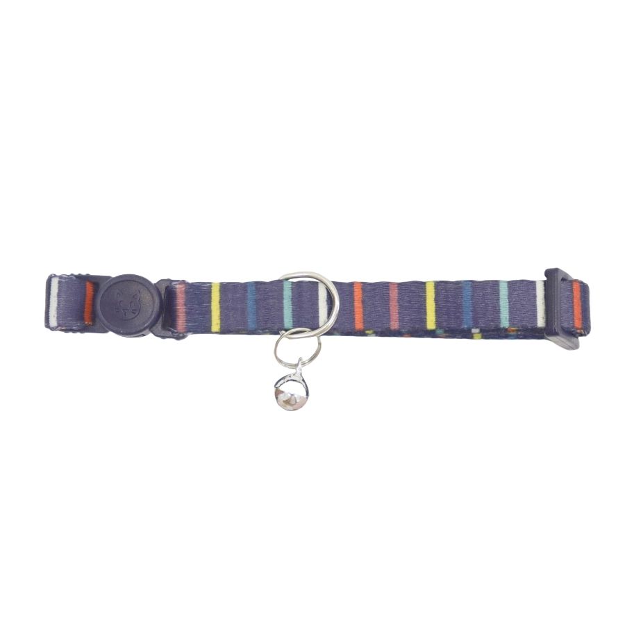 Collar de rayas multicolor con cascabel para gatos, , large image number null
