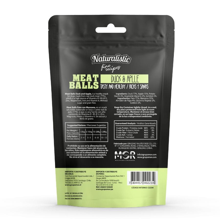 Naturalistic protein rich meatballs sabor pato y manzana snack para perros 100 GR, , large image number null