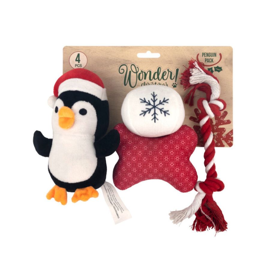Pack navidad juguetes para perros pingüino 4 pcs