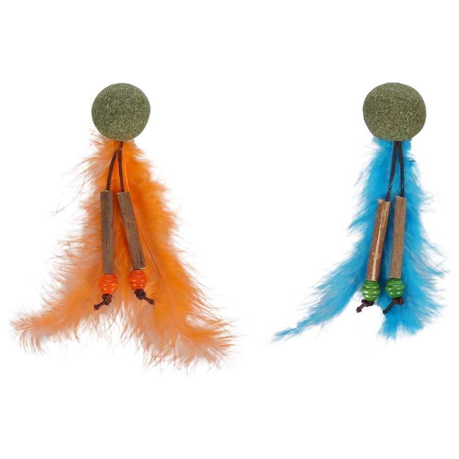 Boleo + catnip + feathers orange/blue 14cm surtido
