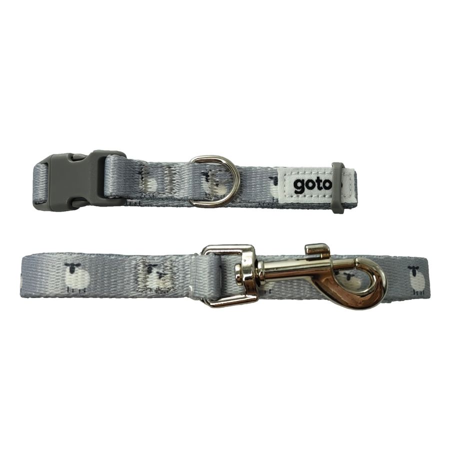 Set de correa y collar para cachorros con estampado de ovejitas gris, , large image number null
