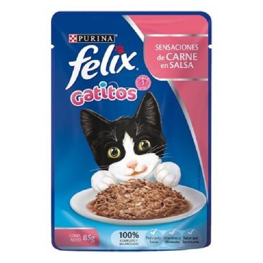 Felix kitten sensaciones carne en salsa 1 un., , large image number null