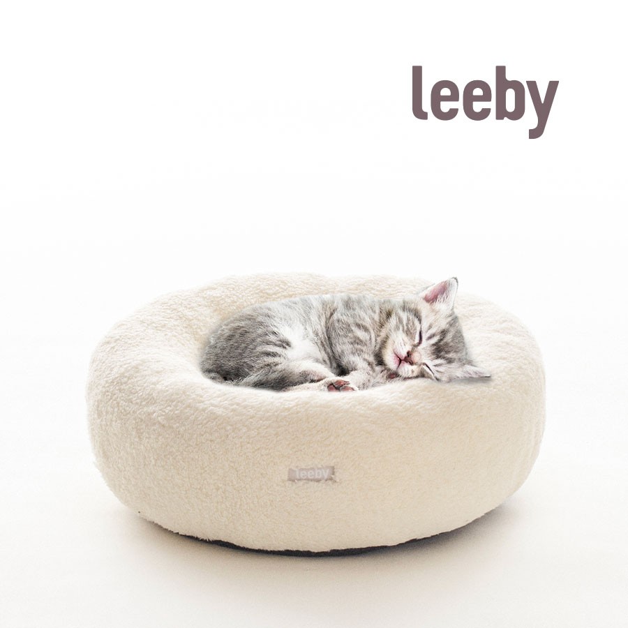 Leeby Cama Redonda Desenfundable Blanca con Ovejitas para gatitos, , large image number null