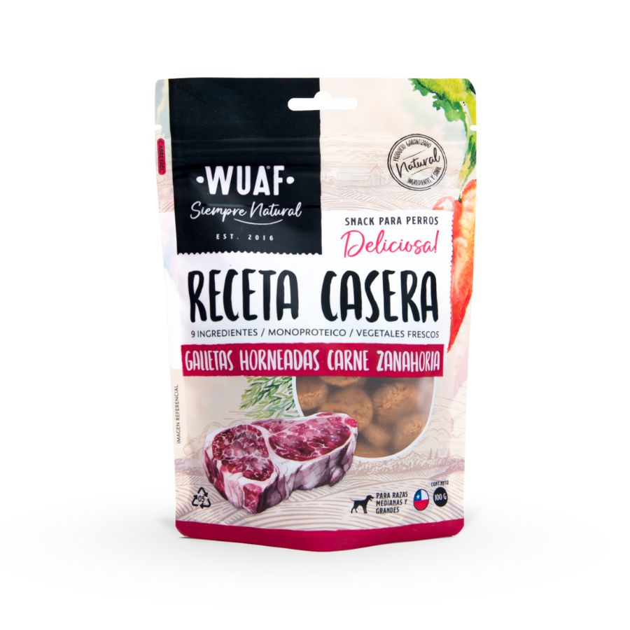 Wuaf snack para perros receta casera sabor carne zanahoria 100 GR