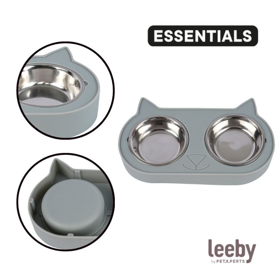 Leeby Comedero doble para gatos en forma de gato 225ml, , large image number null