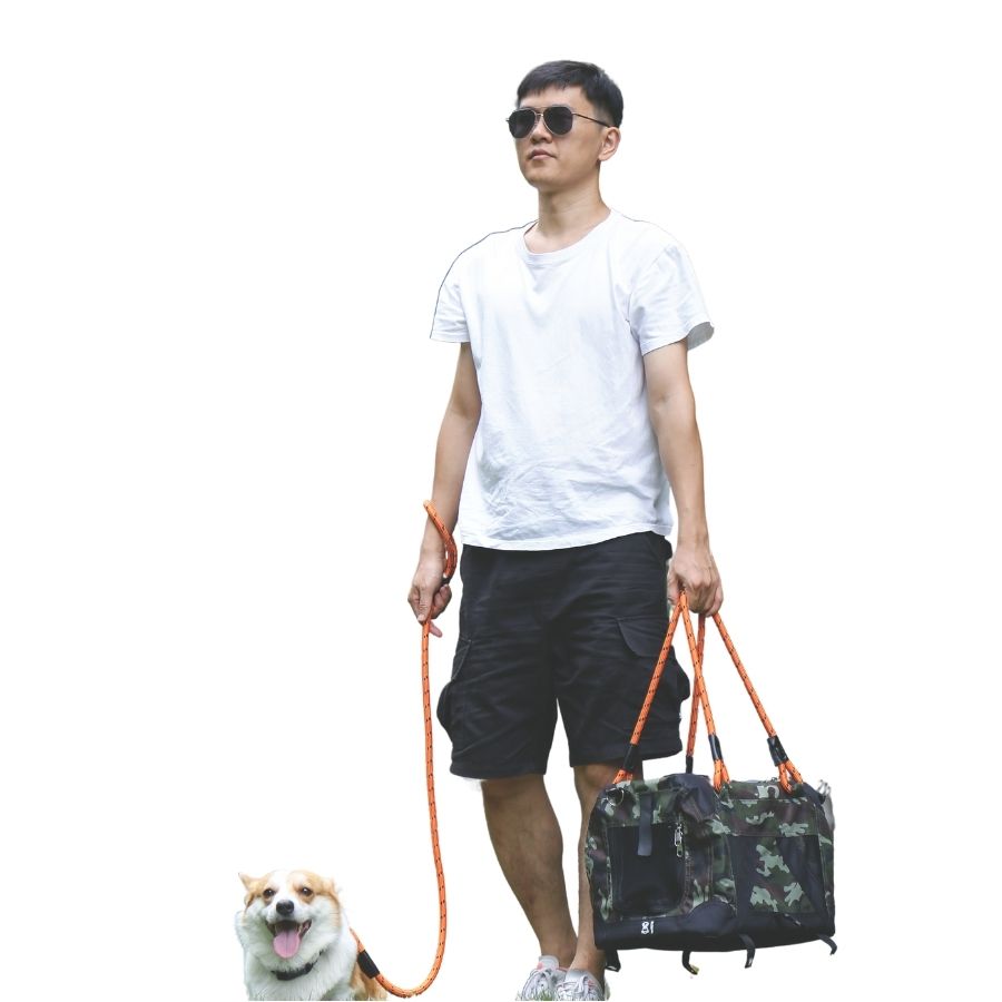 Mpets portamascotas de viaje 2 en 1 con correa y cintur&oacute;n camuflaje color naranjo, , large image number null