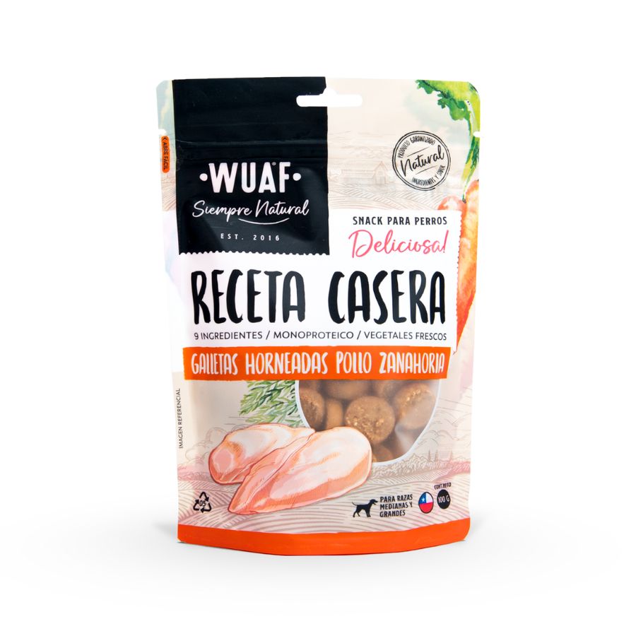 Wuaf snack para perros receta casera sabor pollo zanahoria 100 GR
