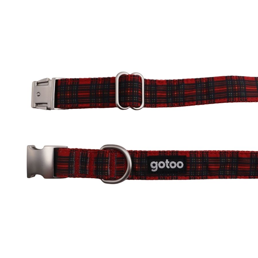 Collar tartan rojo con hebilla metálica para perros, , large image number null