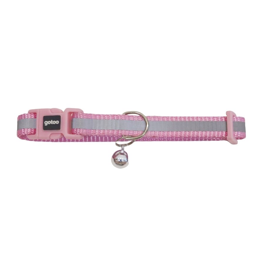 Collar rosa con cinta reflectante y cascabel para gatos, , large image number null