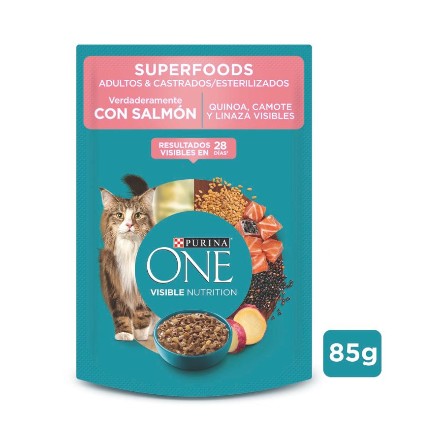 Alimento h&uacute;medo para gatos PURINA ONE&reg; Adultos y esterilizados superfoods sobre de 85GR, , large image number null