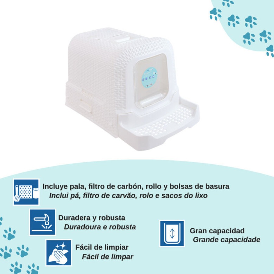 Arenero cerrado para gatos tipo rat&aacute;n blanco con filtro y pala, , large image number null