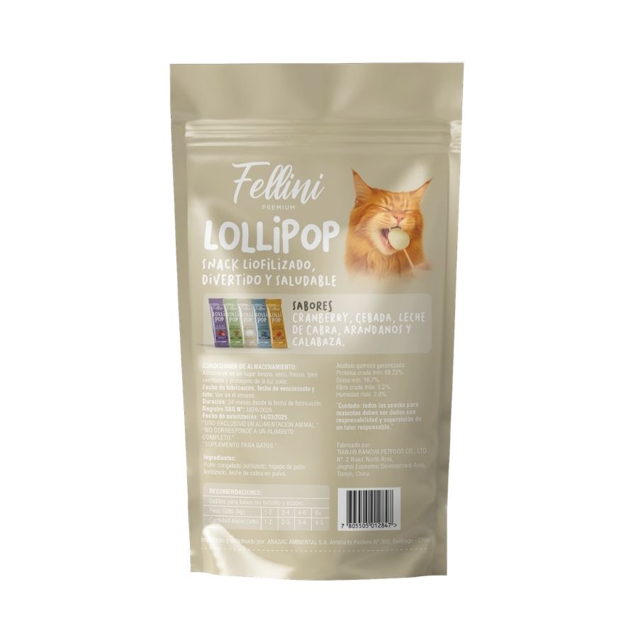 Snack para gatos fellini lollipop sabor leche de cabra 3unidades 15GR&nbsp;, , large image number null