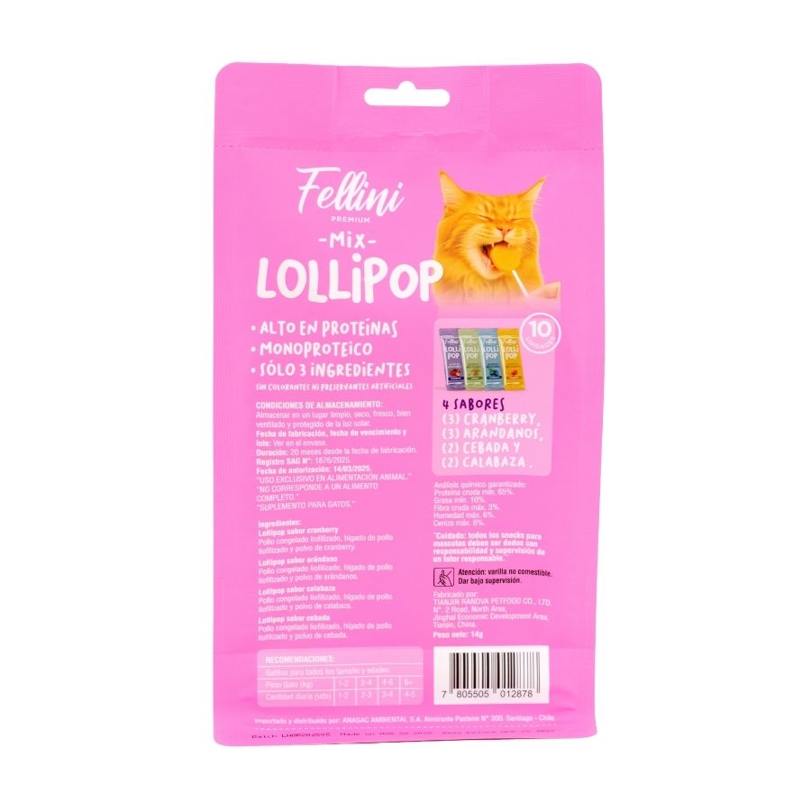 Snack para gatos fellini lollipop mix de sabores 10unidades, , large image number null