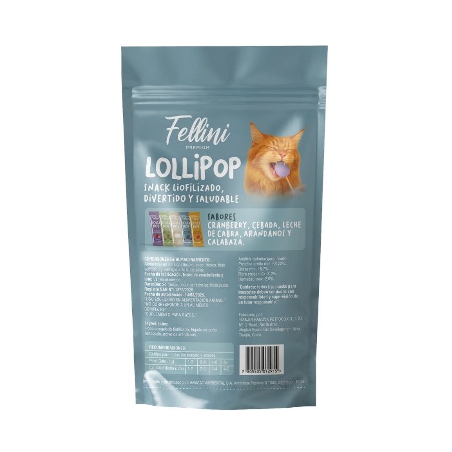 Snack para gatos fellini lollipop sabor arandano 3unidades 15GR&nbsp;, , large image number null