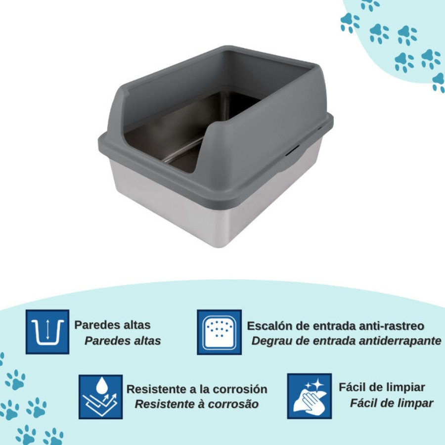 Arenero para gatos de acero inoxidable NiceCare bandeja sanitaria abierta, , large image number null
