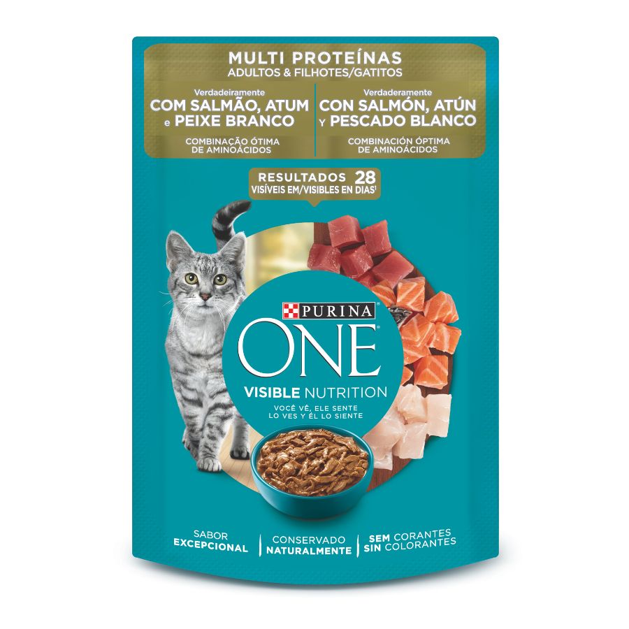 Alimento húmedo para gatos purina one® sobre de 85GR adultos y gatitos multi proteína