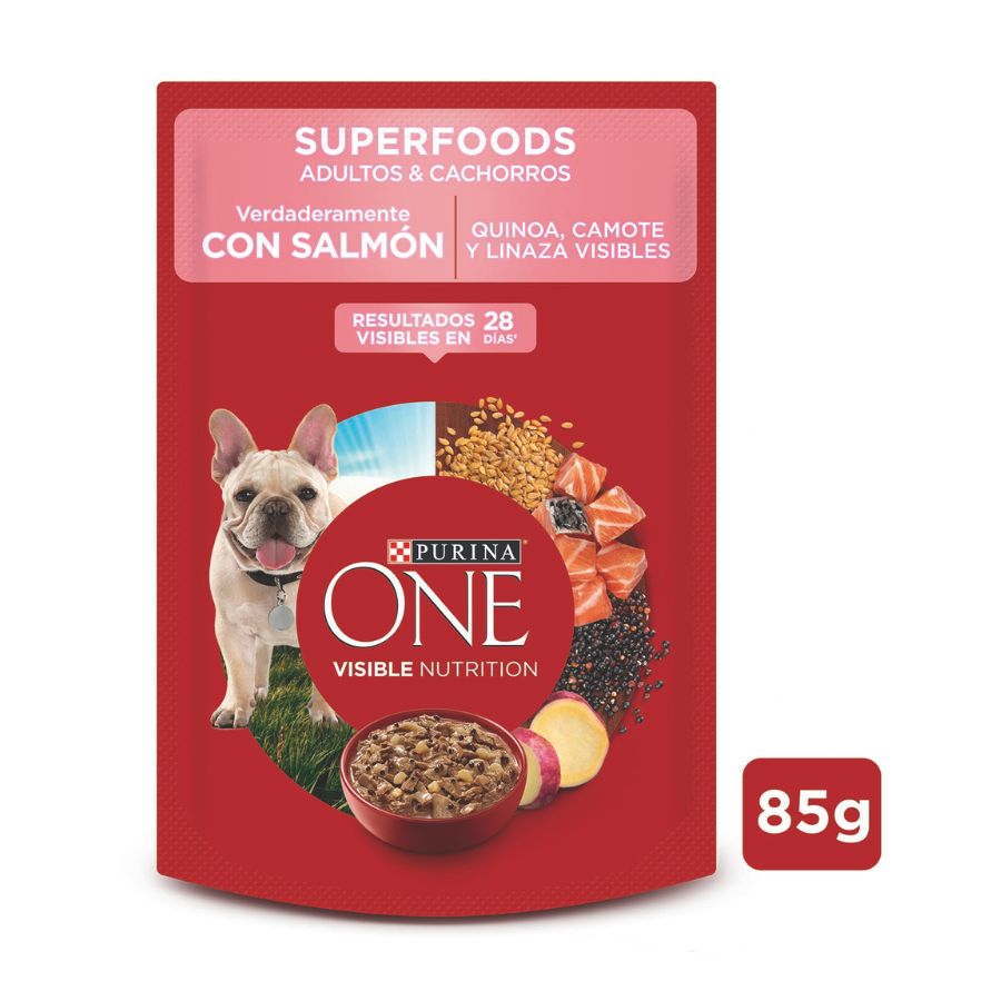 Alimento húmedo para perros purina one® sobre de 85GR adultos y cachorros superfoods