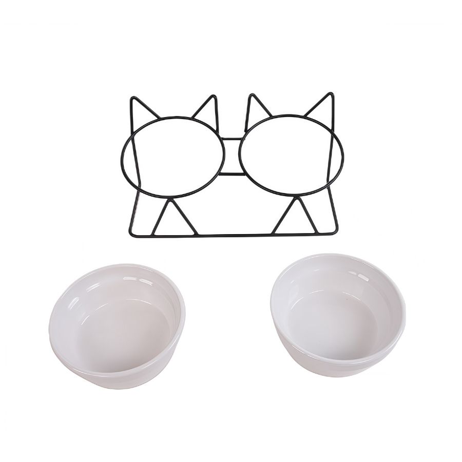 Leeby plato doble para gatos de ceramica forma gato 250ML, , large image number null