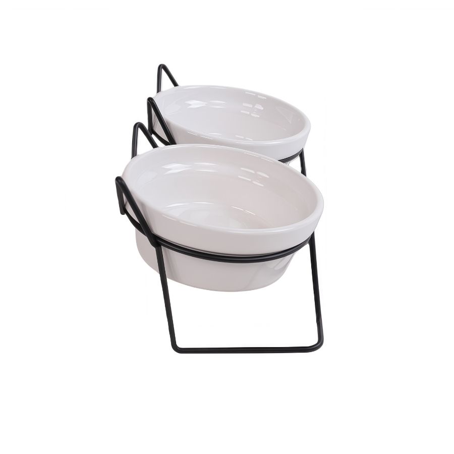 Leeby plato doble para gatos de ceramica forma gato 250ML, , large image number null