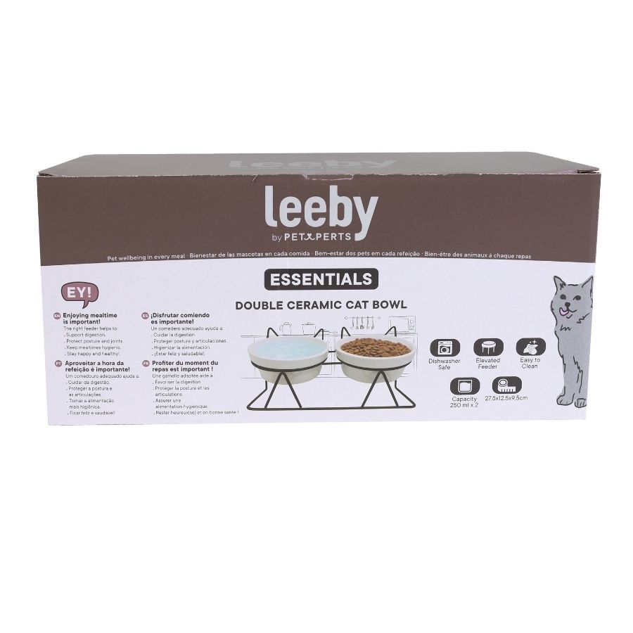 Leeby plato doble para gatos de ceramica forma gato 250ML, , large image number null