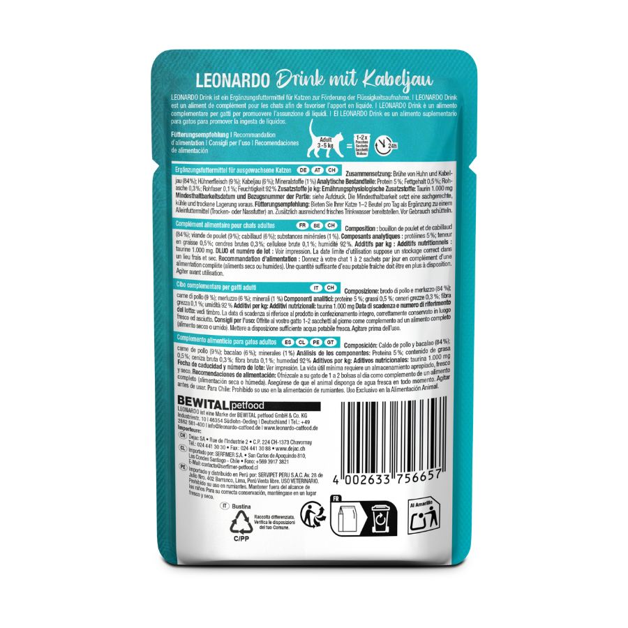 Leonardo alimento h&uacute;medo para gatos drink atlantic cod 40GR, , large image number null