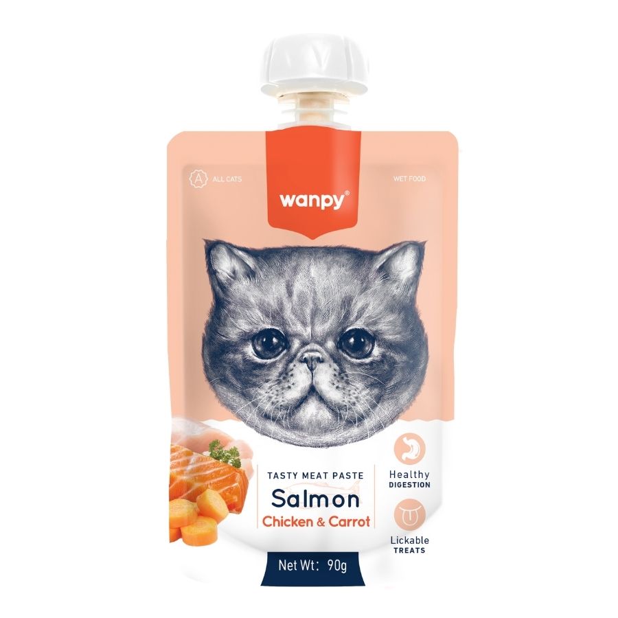 Cat tasty meat paste: salm&oacute;n + pollo & zanahoria 90GR, , large image number null