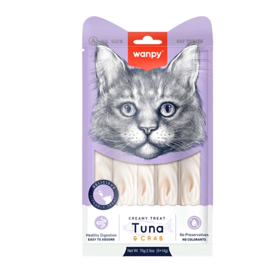 Wanpy Snack cremoso para gatos sabor at&uacute;n y cangrejo 70GR sin granos