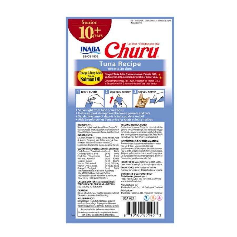 Churu snack para gatos senior 10+ sabor at&uacute;n 4 tubes 56GR, , large image number null
