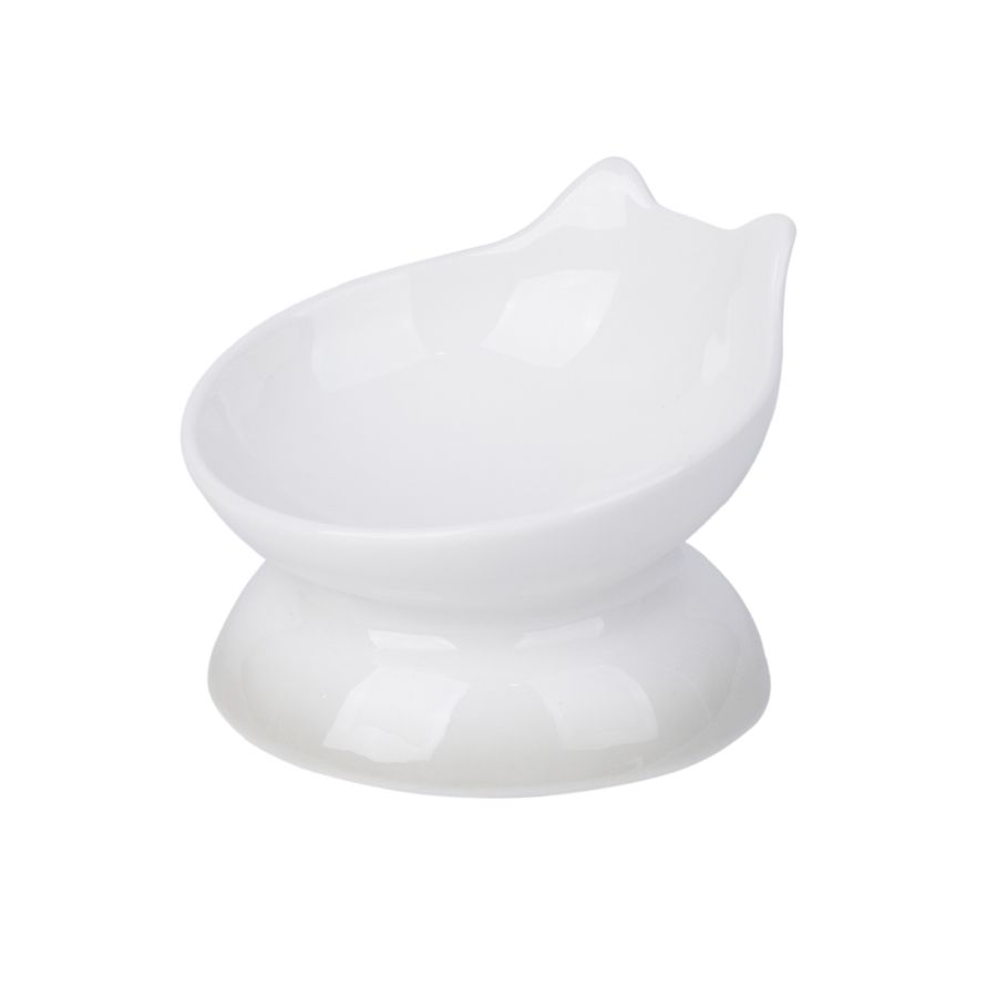 Leeby plato de ceramica elevado para gatos 120ML color blanco