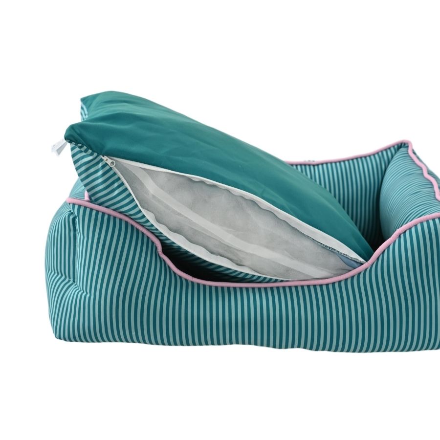 Leeby Cama Rectangular Para Perros Estampado Con Rayas Verdes Y Rosas, , large image number null