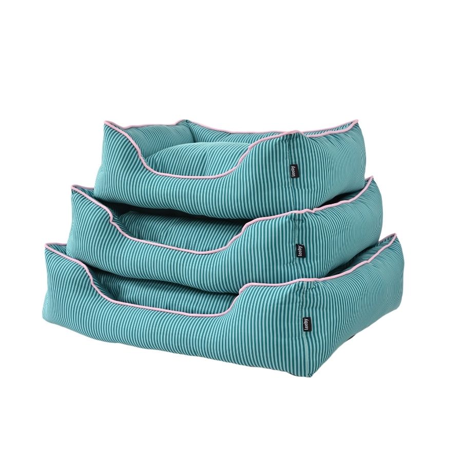 Leeby Cama Rectangular Para Perros Estampado Con Rayas Verdes Y Rosas, , large image number null